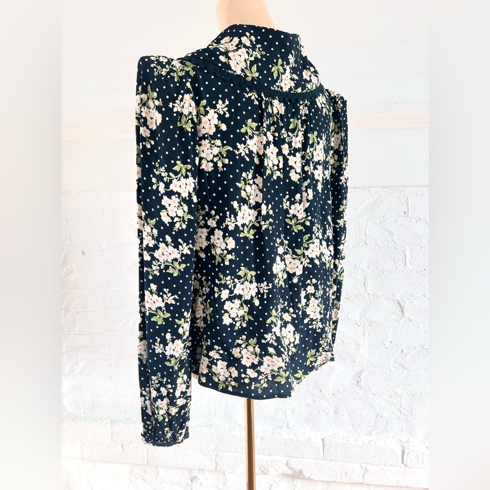 ByTiMo Anthropologie Floral And  Dot Cupro Crepe Button Blouse Dark Blue Navy M - Picture 6 of 12